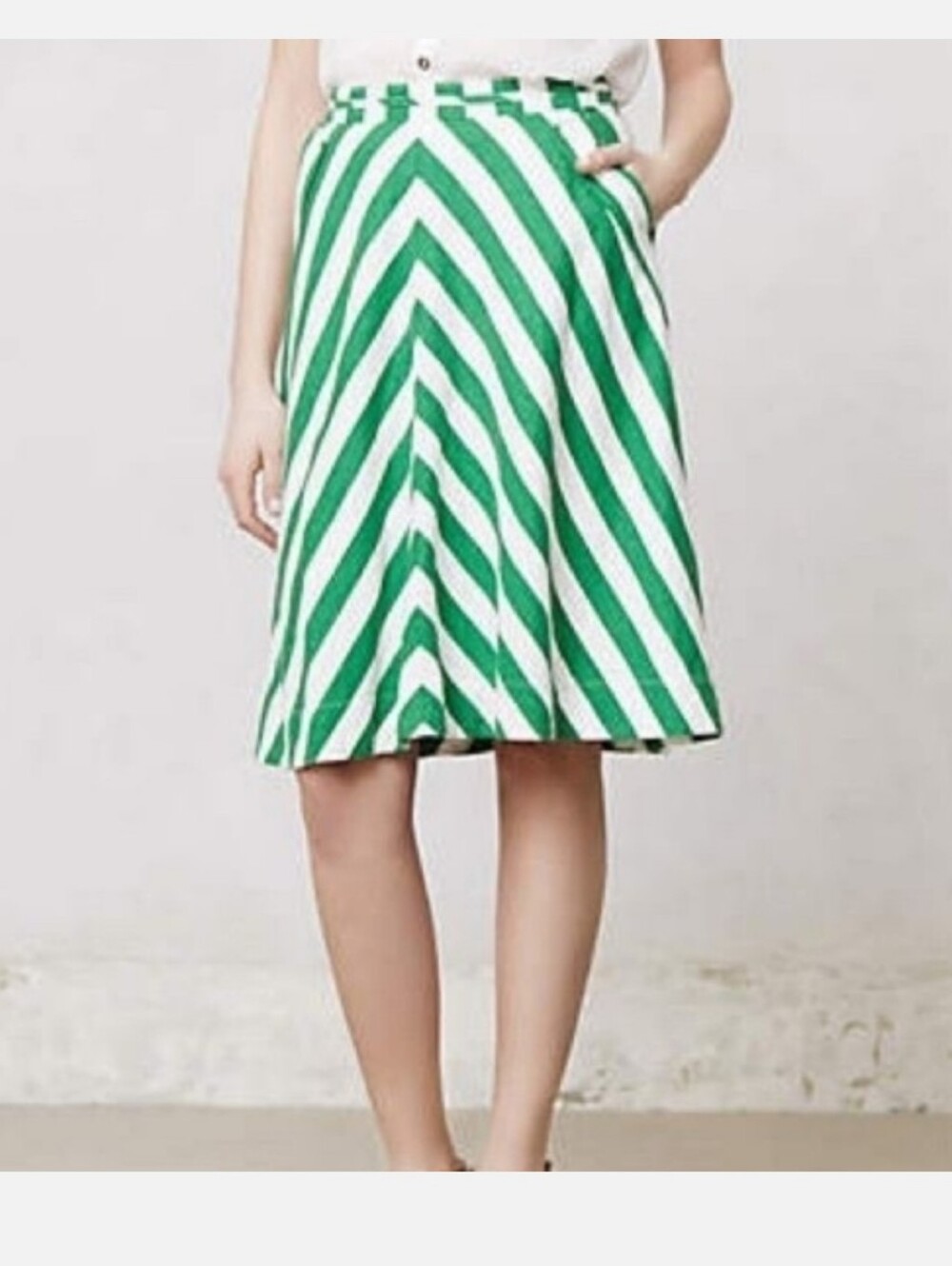 Anthropologie Postmark Spearmint Chevron Stripe A-Line Skirt Green White 2